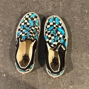 Vans Women’s Slip-On Sneakers - Blue Butterfly Checkered